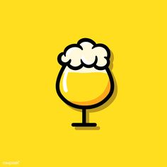 a yellow background with a glass of beer on the bottom and white foam in the middle