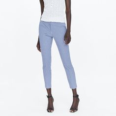 Nwt Zara Size L Blue/White Gingham Jogging Pants Brand New With Tags - 16" Waist Across, 19" Hips, 11" Rise, 27.5c Inseam. Waist Has Elastic Back, Fabric Is Stretchy Gingham Ankle-length Spring Pants, High Waist Gingham Pants For Work, Spring Gingham Ankle-length Pants, Spring Gingham Pants For Workwear, Gingham Trousers For Workwear, Chic Houndstooth Pants For Spring, Spring Gingham Bottoms For Workwear, Gingham High-waisted Pants For Work, High Waist Gingham Pants For Spring