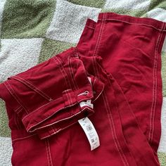 Super Cute Cargo Pants!! I Bought In Multiple Colors And Never Wore These. They’re Comfortable And Flattering With Lots Of Pockets, Not Too Short Or Too Long. I Do Love Them I’ll Just Never Wear Them!Size 00 But Could Really Fit A 0 Or 2, I Wear A 2 In American Eagle Jeans. Red Cotton Pants With Belt Loops, High Waist Red Jeans For Work, Red High Waist Jeans For Work, Red Cotton Bottoms With Belt Loops, Red Wide Leg Jeans For Work, Red High Rise Jeans With Pockets, Red Long Pants With Belt Loops, High Waist Red Cotton Cargo Pants, Red High Waist Cotton Bottoms