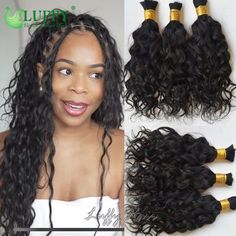 Get the perfect wet and wavy look with these Human Hair Bulk for Braiding! Available in Brazilian and Malaysian hair, Remy quality, with heat resistant features. 20in long wavy texture, no weft micro crochet. Create your unique style with Luffyhair! #humanhair #braidinghair #wetandwavy #loosedeeepwave #humanhairbulk #bulkfor braiding #curlyhumanhairbulk. #bulknoweft #humanhairbulkextension Crochet Micro Braids, Micro Braids Human Hair, Crochet Hair Braids, Deep Wavy Hair, Curled Box Braids, Micro Braids Styles, Human Hair Crochet, Wavy Weave, Protective Braids