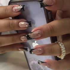 Chvker Jewelry on Instagram: "Clara ring @geminailsbybeca 🖤" Tip Nails Designs, Tip Nail Designs, French Tip Nail Designs, Classic French Manicure, Girly Acrylic Nails, Classy Acrylic Nails, Unique Acrylic Nails, Acrylic Nails Coffin Short, Pink Acrylic Nails