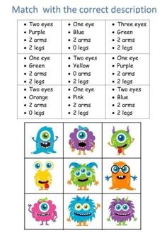 a printable worksheet with different monsters