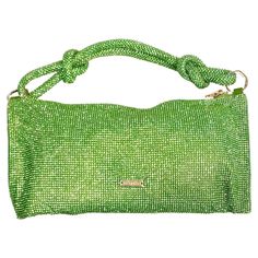 The Cult Gaia Green Nano Hera Crystal Handbag is a dazzling statement piece that effortlessly elevates any evening ensemble. Adorned with sparkling crystals and complemented by gold-tone hardware, this handbag exudes luxury and glamour. The leather trim adds a touch of sophistication, while the unique knotted handles provide a cute and distinctive detail that sets this bag apart. Despite its compact size, it packs a punch in terms of style, making it the perfect accessory for special occasions a Gold Stiletto Heels, Black Satin Fabric, Crystal Handbag, Embellished Clutch, Monochrome Outfit, Beaded Evening Bags, Outfit Combos, Crystal Bags, Pink Chevron