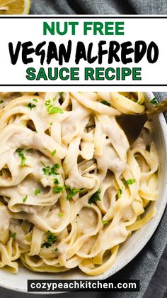 a white bowl filled with vegan alfredo sauce