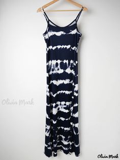 Olivia Mark - Abstract Print Cami Dress, Casual Spaghetti Strap Sleeveless Maxi Dress, Women's Clothing Casual Summer Dress With Straps, Casual Cami Sundress For Beach Season, Casual Fitted Maxi Dress With Adjustable Straps, Casual White Strappy Dress, Summer Strappy Maxi Dress With Adjustable Straps, Summer Strappy Fitted Maxi Dress, Strappy Fitted Maxi Dress For Summer, Fitted Strappy Maxi Dress For Summer, Casual Cami Sundress With Adjustable Straps