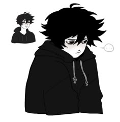 an anime character with black hair wearing a hoodie