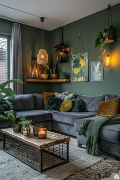 a living room filled with furniture and plants