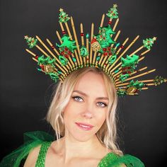 Cristmas Princess Crown Festive Adjustable Crown Headpiece, Christmas Festive Headband Headpiece, Festive Christmas Headband, Whimsical Adjustable Christmas Headpieces, Tree Headpiece, Carnival Images, Christmas Headdress, Festival Crown, Christmas Contests