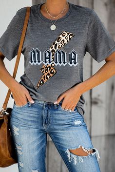 Gray Mama Letter Leopard Print Graphic T-shirt Puff Vinyl, Leopard Style, Print Graphic, Mama Shirt, Keep It Simple, Lace Shorts, Graphic Prints, Casual Chic, Womens Tees