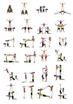 a group of people doing yoga poses in various positions and standing on one leg with their hands together