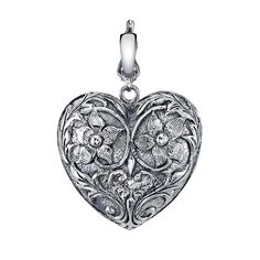 Engraved White Gold Heart Pendant Necklace, Engraved White Gold Open Heart Necklace, White Gold Heart Pendant Necklace Engraved, Engraved White Gold Heart Necklace, White Gold Heart Charms In Sterling Silver, Silver Double Heart Engraved Necklace, Etched Heart Jewelry For Valentine's Day, Valentine's Day Etched Heart Jewelry, White Gold Sterling Silver Heart Charms