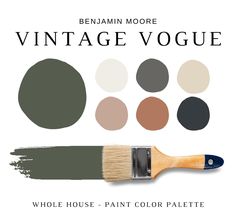 a paintbrush with different shades of green and brown on it, including the words vintage voque