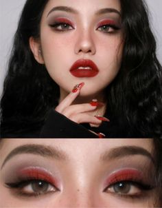 Extreme Make-up, Red Eyeshadow Look, Makeup Asia, Cute Eyeshadow Looks, Red Eyeshadow, Smink Inspiration, Red Makeup