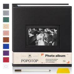 a photo album is shown with colored pencils