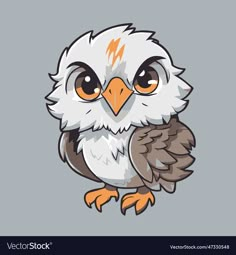 an owl with orange eyes on a gray background