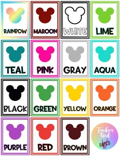 mickey mouse name tags with different colors