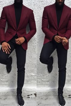 Shop for Black Burgundy Point Lapel Slim Fit Tailored Prom Mens Suit in BradyMensuit at best prices.Find the best Burgundy Peaked Lapel slim fit Men Suits with affordable price. Black Suit Red Accents Men, Black And Burgundy Suit, Black And Maroon Wedding, Burgundy Suit Men, Prom Mens, Black And Red Suit, Maroon Suit, Outfit Homme