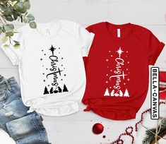 "Cross Christmas Shirt, Nativity Scene Shirt, Joy to the World T-Shirt, Religious Christmas Gifts, Faith Shirt for Woman, Ladies Prayer Shirt Welcome to LunaTeeApparel ☺️ Our shirts are clean, high quality and soft. It is prepared quickly by our boutique Ironing and shipped. Enjoy your shopping It is a pleasure for us to help you with your questions and you can reach us at any time. Please, don't forget to check our size cards. HOW TO ORDER SHIRT 👕 Please, choose your favorite t-shirt color and Fun Christmas Caroling Shirts, Christmas Christian Tshirts, Jesus Christmas Shirts, Christian Christmas Shirt Ideas, Cute Christmas Shirts Vinyl, Christian Christmas Tshirt, Christian Christmas Shirts, Christmas Shirts Vinyl, Vinyl Sayings