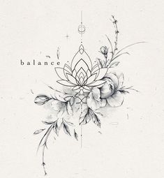 a black and white drawing of flowers with the words balance written on it's side