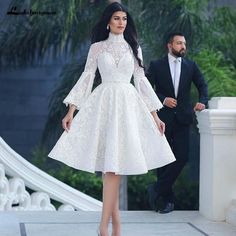 NumberSea - NumberSea Luxury Wedding Dresses Bridal Gowns Princess Long Sleeves Gowns Princess, Knee Length Wedding Dress, White Dress Outfit, Luxury Wedding Dresses, Reception Gown, Sheer Wedding Dress, Short Wedding Dresses, Most Beautiful Wedding Dresses, Elegant Bridesmaid Dresses