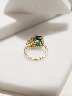 Deep Green Emerald and White Diamond 2-Stone Ring in 14k Gold – Kobelli Emerald Diamond, Deep Green, Emerald Green, White Diamond, Diamond White, Stone Rings, Emerald, Stone, Gold