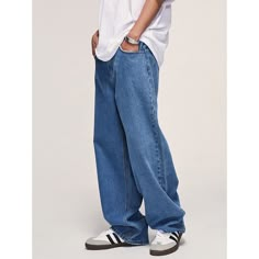 M-044-11 Oversized Casual Denim Pants, Oversized Denim Pants Casual Style, Oversized Cotton Jeans For Hip Hop Style, Oversized Blue Casual Pants, Casual Oversized Blue Pants, Blue Oversized Casual Pants, Oversized Relaxed Bottoms For Streetwear, Casual Oversized Blue Bottoms, Casual Blue Oversized Bottoms