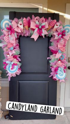 a door decorated with pink and blue decorations