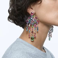 Gema clip earrings, Mixed cuts, Chandelier, Extra long, Multicolored, Rhodium plated Colour Mood, Diamond Chandelier Earrings, Brand Deals, Crystal Chandelier Earrings, Rock Girl, Earrings Chandelier, Joe Burrow, Ny Giants, Earring Designs