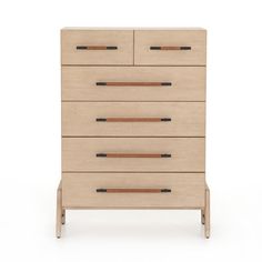 the chest of drawers is made out of wood and has two handles on each side