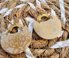 Floral round dangle earrings  Made with hypoallergenic medals Handmade Polymer Clay Circle Earrings, Handmade Circular Polymer Clay Earrings, Everyday Hand Painted Gold Earrings, Gold Round Polymer Clay Earrings, Gold Polymer Clay Earrings, Earrings Clay, Lightweight Earrings, Modern Earrings, Earrings Statement