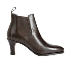 HEELED CHELSEA BOOTS WOMEN IN BROWN VITELLO Office Boots With Goodyear Welt And Almond Toe, Office Goodyear Welted Pointed Toe Boots, Office Boots With Pointed Toe And Goodyear Welt, Elegant Brown Chelsea Boots For Work, Elegant Brown Chelsea Boots For Workwear, Elegant Pointed Toe Goodyear Welted Boots, Elegant Formal Chelsea Boots With Heel Pull Tab, Elegant Chelsea Boots With Heel Pull Tab For Work, Elegant Boots With Heel Pull Tab And Almond Toe