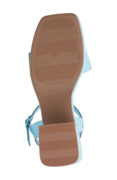 A squared-open toe and a block heel make this sandal a perfectly poised option for any occasion. 3" heel Adjustable ankle strap with buckle closure Textile upper and lining/synthetic sole Imported Synthetic Block Heels With Square Toe And Reinforced Heel, Blue Synthetic Sandals With Sculpted Heel, Synthetic Block Heels With Heel Loop, Blue Sandals With Sculpted Heel And Square Toe, Blue Block Heels For Summer, Blue Summer Block Heels, Blue Synthetic Sandals With Square Toe, Blue Synthetic Square Toe Sandals, Blue Square Toe Synthetic Sandals