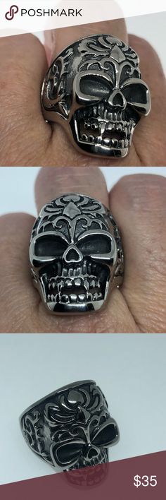 Vintage Skull stainless steel men’s ring Vintage vampire Skull stainless steel men’s ring Very detailed solid ring  About an inch Nemesis Jewelry NYC Accessories Jewelry Black Biker Skull Ring Gift, Black Biker Style Skull Ring As Gift, Silver Skull Ring For Biker Events And Halloween, Black Symbolic Skull Ring For Halloween, Symbolic Black Skull Ring For Halloween, Nyc Accessories, Vintage Vampire, Vampire Skull, Mens Stainless Steel Rings