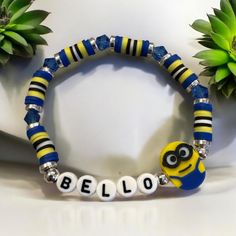 🛒This "Bello" Beaded Bracelet is Super Cute & Trendy bracelet! You can create unique stacking bracelets to match any outfit with other Beaded Monarch bracelets or wear this as a standalone statement piece. All bracelets are HANDMADE with love, hustle and care by myself, Aimee. They are always limited edition and one-of-a-kind ❤️ ✂️Design & 🧵Materials = Heishi Clay Beads, 6mm Faceted Bicone Beads, Metal Spacers, Kandi Bead &  Elastic Stretch Cord  -Listing includes 1 (One) Bracelet that is pre-sized in 7 inches. Please list in the personalization box, if you need a different size. 📏Sizing = Please Ensure to Measure Your Wrist for an Accurate Size Add 1/4" to your wrist size for a snug fit. Add 1/2" to your wrist size for a comfort fit. I recommend a snug fit for these bracelets ❤️.  Plea Disney Clay Bracelet, Bluey Bracelet Ideas, Clay Bead Bracelets For Boys, Disney Clay Bead Bracelets Ideas, Minion Bracelet, Clay Bead Designs, Bracket Ideas, Bracelet Stuff, Make Clay Beads