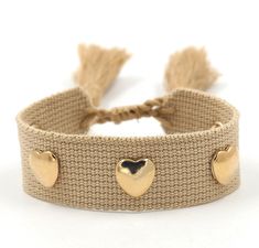 Crafted with an adjustable woven wristband, this bracelet features golden heart-shaped metal rivets and a decorative tassel that is sure to make your girls trip, girls weekend or girls getaway unforgettable. Thoughtful and trendy, this bracelet makes the perfect gift for your bridal party. A sweet gift for your rehearsal dinner, wedding weekend or bachelorette trip gift! Please make any requests known to me in the box provided at the check out window! This listing is for:1 woven thread bracelet Gold Heart Bracelet, Thread Bracelet, Bachelorette Trip, Girls Getaway, Thread Bracelets, Tassel Bracelet, Golden Heart, Girls Weekend, Sweet Gifts