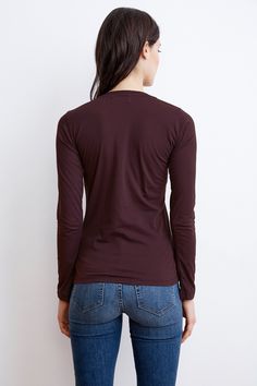 Zofina Gauzy Whisper Crew Neck Tee | Velvet By Graham & Spencer – Velvet by Graham & Spencer Fall Long Sleeve Scoop Neck Top For Layering, Basic Long Sleeve Crew Neck Top For Layering, Fall Long Sleeve Top For Layering With Scoop Neck, Trendy Long Sleeve Crew Neck Top With Thumbholes, Classic Long Sleeve Tops With Minimal Stretch, Basic Long Sleeve Crew Neck Top For Fall, Fine Knit Long Sleeve Tops For Everyday, Fall Long Sleeve Top With Thumbholes, Fitted Cotton Long Sleeve Top For Fall