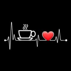 a cup of coffee with a heart on it next to a cardiogramic line