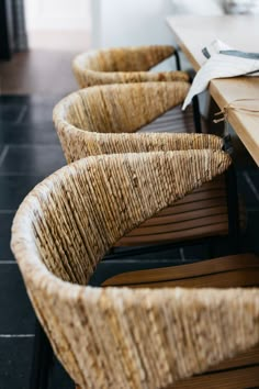 some chairs that are lined up on a table