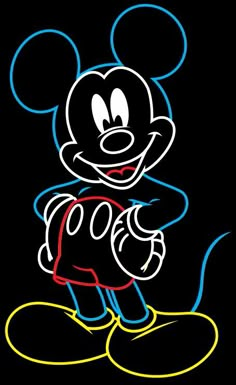 a mickey mouse neon sign on a black background