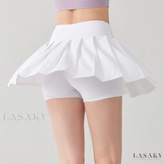 Lasaky - Pleated Yoga Skirt with Anti-Slip Design, Ideal for Badminton, Tennis, High-Waisted Running, Fitness, and Sports Skirt White Skirted Swim Skirt With Elastic Waistband, High Waist Skirt For Sports In Summer, High Waist Stretch Mini Skirt For Sports, High Stretch Tennis Skirt For Summer Workout, Stretch White Swim Skirt, Summer Sports Skirt With Wide Waistband, White Stretch Skirted Swim Skirt, White Non-stretch Pleated Bottoms, Summer Sports Pleated Skort