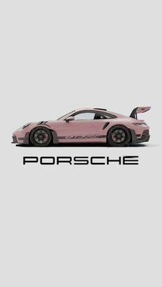 a pink porsche sports car with the word porsche on it's side and an image of