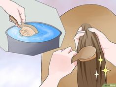 a woman is brushing her long hair with a brush on the other side of her head