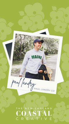 an image of a man holding a skateboard in front of a green floral background