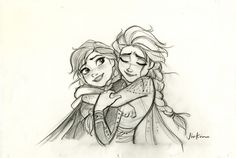 two disney princesses hugging each other with their arms around one another