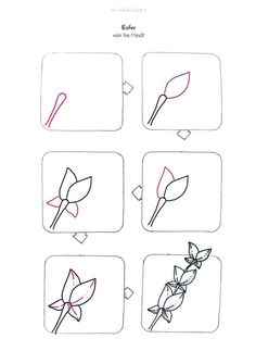 four different types of flowers drawn on paper