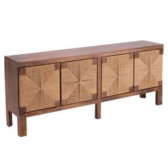 the sideboard is made out of wood and has geometric designs on each side panel