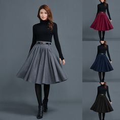 FEATURES25% wool, other fiber,nylonPolyester liningRight side zipper closureTwo side pocketsCircle skirt, skater skirtKnee length skirt, midi skirtModel belts sold separatelyPerfect for winter, autumnDry clean★★ The model's height approx 170 cm (5′ 7″) with the 84 cm (33") bust, 66 cm (26") waist. She is wearing a grey skirt in size XS.The designer match a belt and the scarf when take photo with the dress, the belt need 30USD, the scarf need 20USD.★★Please select custom order according to the fo Fitted Winter Mini Skirt, Stretch Full Pleated Skirt For Fall, Winter Workwear Pleated Mini Skirt, Winter Workwear Flared Mini Skirt, Workwear Winter Flared Mini Skirt, Fall Wool Mini Skirt, Winter Stretch Mini Skirt, Fall Stretch Pleated Flared Skirt, Winter Pleated Mini Skirt