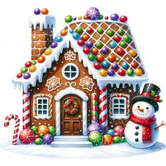 a gingerbread house decorated for christmas with candy and candies on the front door