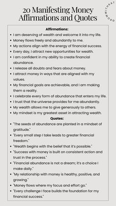 the 25 main steps to making money affirmitions and quotes in this worksheet