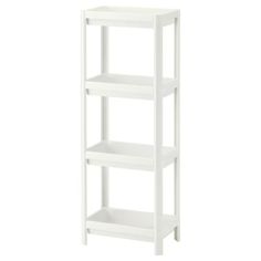 a white shelf with three shelves on each side